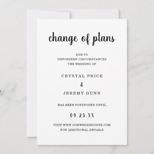 ミニマルなブラックスクリプト手書き写真結婚の種類 案内状 (裏面)