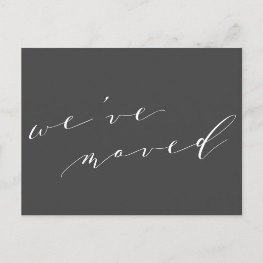 ミニマルなブラックスクリプト私たちは新しいホームムービング ポストカード (正面)