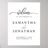 ミニマルなブラックスクリプト結婚のウェルカムポスター ポスター (正面)
