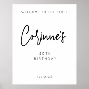 ミニマルなブラックスクリプト30th Birthday Welcome ポスター