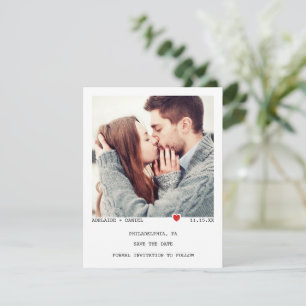 ミニマルなブラックタイポグラフィと赤いハート写真 セーブザデート