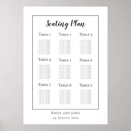 ミニマルなブラックタイポグラフィ縁ど/シーティングプラン ポスター (正面)