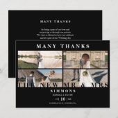 ミニマルなブラックトレンディー結婚コラージュの4枚 サンキューカード (正面/裏面)
