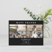 ミニマルなブラックトレンディー結婚コラージュの4枚 サンキューカード (スタンド正面)