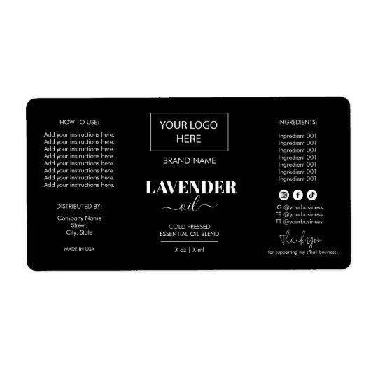 ミニマルなブラックドロッパーボトル製品ラベルロゴ ラベル (正面)