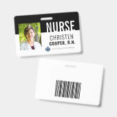 ミニマルなブラックナースRN病院写真ID バッジ (正面＆裏面)