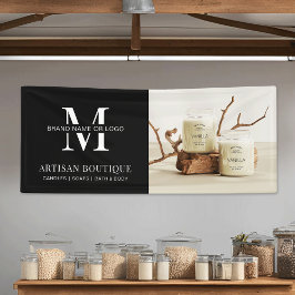 ミニマルなブラックビジネスロゴのプロモーション写真 横断幕