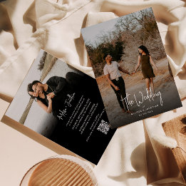 ミニマルなブラックフォトスクリプトQRコード結婚の 招待状