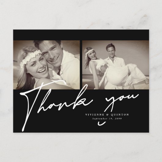 ミニマルなブラックフレーム2写真結婚の皆様へ ポストカード (正面)