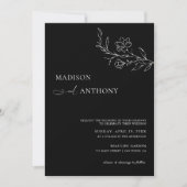 ミニマルなブラックフローララインア結婚ート 招待状 (正面)