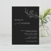 ミニマルなブラックフローララインア結婚ート 招待状 (スタンド正面)