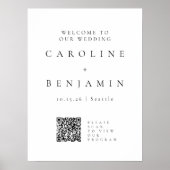 ミニマルなブラックホワイトの結婚式プログラムQRコード ポスター (正面)
