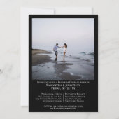 ミニマルなブラック写真結婚のリハーサルディナー 招待状 (正面)