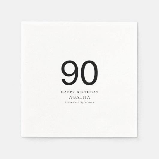 ミニマルなブラック文字名90thバースデーパーティー スタンダードカクテルナプキン (正面)
