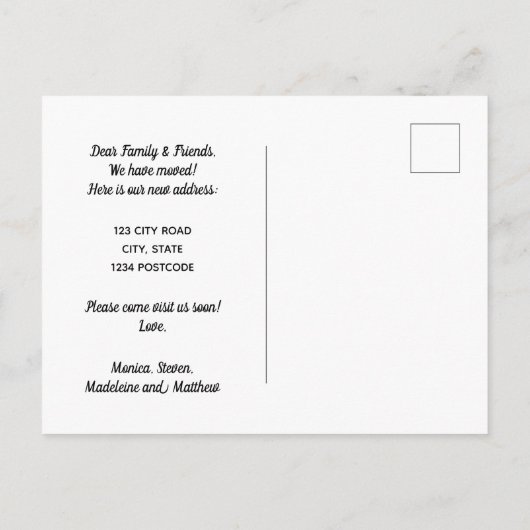 ミニマルなブラック金ゴールドの街スカイライン移動 案内ポストカード (裏面)