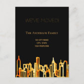 ミニマルなブラック金ゴールドの街スカイライン移動 案内ポストカード (正面)