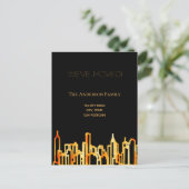 ミニマルなブラック金ゴールドの街スカイライン移動 案内ポストカード (スタンド正面)