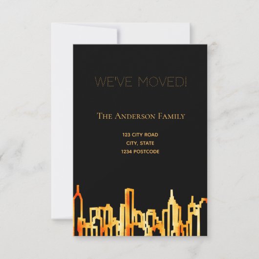 ミニマルなブラック金ゴールドの街スカイライン移動 案内状 (正面)