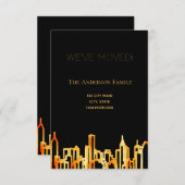 ミニマルなブラック金ゴールドの街スカイライン移動 案内状 (正面/裏面)