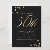 ミニマルなブラック金ゴールドサプライズ50thバースデーパーティー 招待状 (正面)