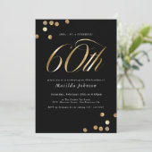 ミニマルなブラック金ゴールドサプライズ60thバースデーパーティー 招待状 (スタンド正面)