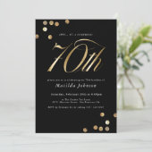 ミニマルなブラック金ゴールドサプライズ70thバースデーパーティー 招待状 (スタンド正面)
