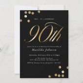 ミニマルなブラック金ゴールドサプライズ90thバースデーパーティー 招待状 (正面)