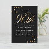 ミニマルなブラック金ゴールドサプライズ90thバースデーパーティー 招待状 (スタンド正面)