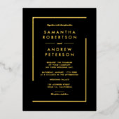 ミニマルなブラック金ゴールドシックなエレガントな結婚式 箔招待状 (正面)