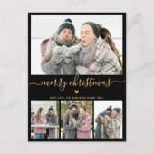 ミニマルなブラック金ゴールド4フォトコラージクリスマス ポストカード (正面)