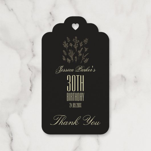 ミニマルなブラック30歳の誕生日 ギフトタグ (裏面)