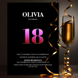 ミニマルなブラック&ピンク18th誕生日パーティー 招待状