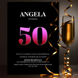 ミニマルなブラック&ピンク50th誕生日パーティー 招待状