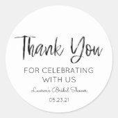 ミニマルなブラック&ホワイトのウェディングシャワーお礼 ラウンドシール (正面)
