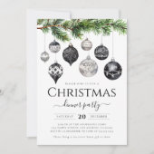 ミニマルなブラック＆ホワイトのクリスマスディナーパーティー 招待状 (正面)