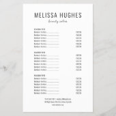 ミニマルなブラック&ホワイトのサロンサービスメニュー チラシ (正面)