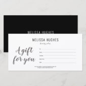 ミニマルなブラック＆ホワイトのスクリプト ギフト証明書 (正面/裏面)