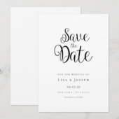 ミニマルなブラック＆ホワイトのスクリプト セーブザデート (正面/裏面)