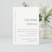 ミニマルなブラック＆ホワイトのタイポグラフィー ウェディング 詳細 エンクロージャーカード (スタンド正面)