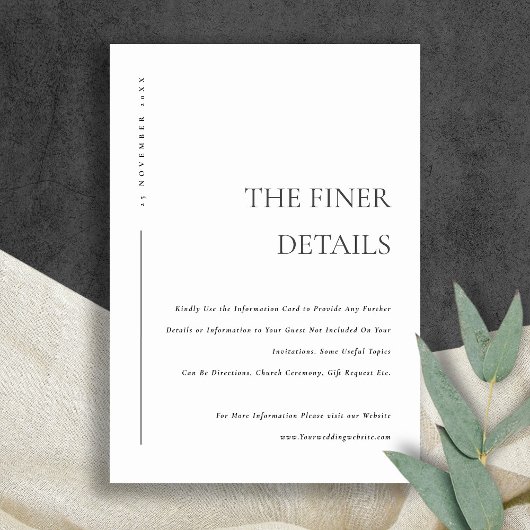 ミニマルなブラック＆ホワイトのタイポグラフィー ウェディング 詳細 エンクロージャーカード