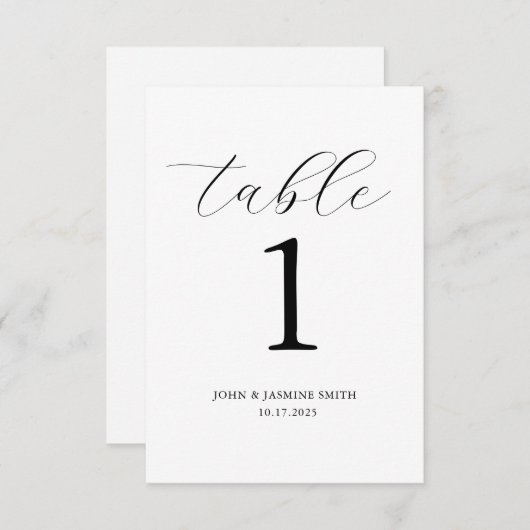 ミニマルなブラック&ホワイトのテーブルナンバーサイン エンクロージャーカード (正面/裏面)