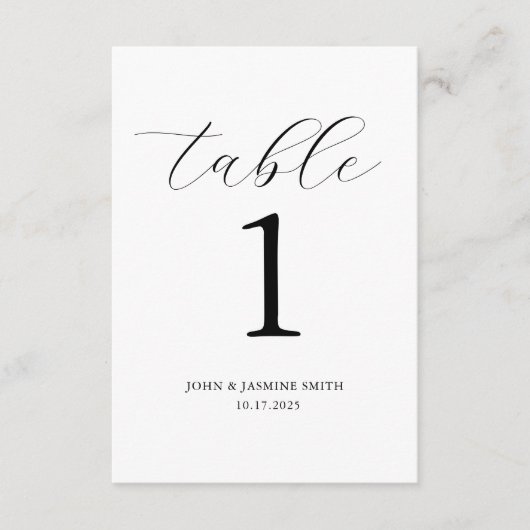 ミニマルなブラック&ホワイトのテーブルナンバーサイン エンクロージャーカード (正面)