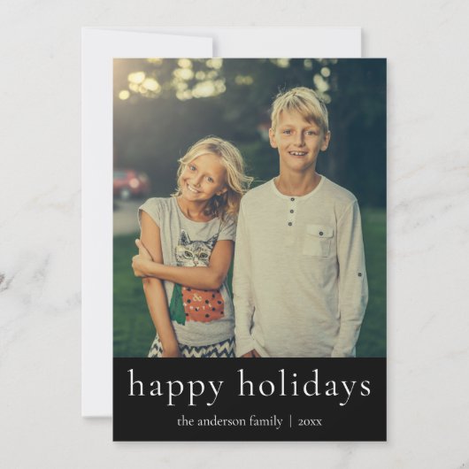 ミニマルなブラック&ホワイトのハッピーホリデー クール シーズンカード (正面)