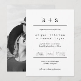 ミニマルなブラック&ホワイトのモノグラム写真ウェディング 招待状
