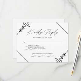 ミニマルなブラック&ホワイトの結婚式メニュー選択返信 出欠カード