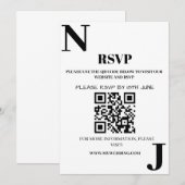 ミニマルなブラック＆ホワイトの結婚式モノグラム RSVP 招待状 (正面/裏面)