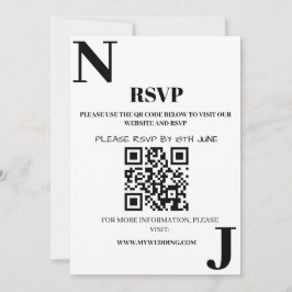 ミニマルなブラック＆ホワイトの結婚式モノグラム RSVP 招待状