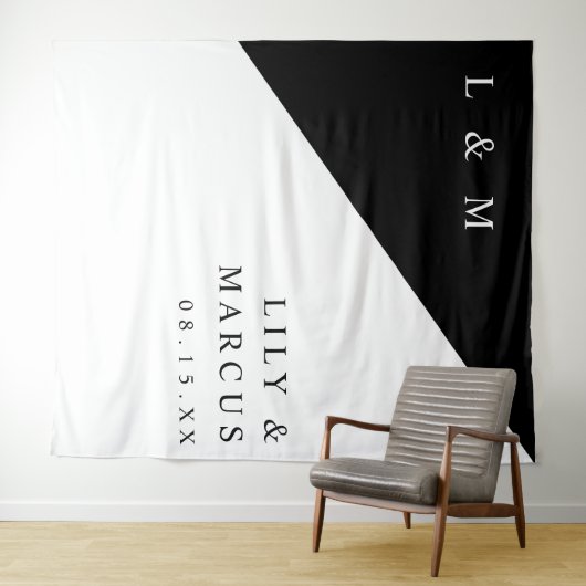 ミニマルなブラック&ホワイトの結婚式写真用背景 タペストリー (インサイチュ(横))