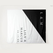 ミニマルなブラック&ホワイトの結婚式写真用背景 タペストリー (正面(横))