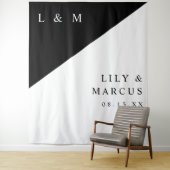ミニマルなブラック&ホワイトの結婚式写真用背景 タペストリー (インサイチュ)